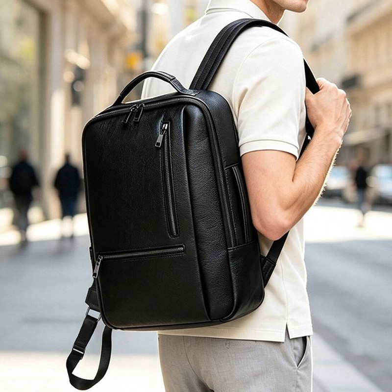 Black Genuine Leather Laptop B - Leather Work Rucksack Mens 评论和价格
