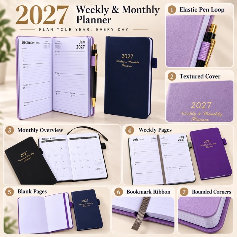 2027 Weekly & Monthly Planner, - Leather Work Diary Covers 评论和价格
